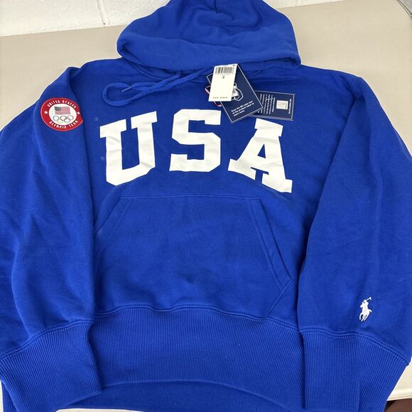 New Men's Small S $168 As Is (stain) Polo Ralph Lauren USA OLYMPICS BLUE HOODIE - Picture 1 of 5